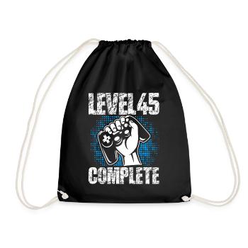 Level 45 Complete Geburtstagsgeschenk 45 Jahre - Turnbeutel - Schwarz - Vorne