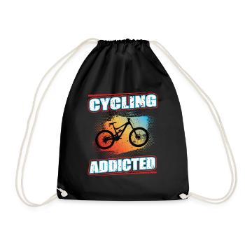 Cycling Addicted Mountain Bike MTB Bicycle Wheel - Drawstring Bag - black - Front