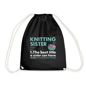Knitter Sister Definition Knitting - Drawstring Bag - black - Front