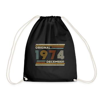 50th Birthday December 1974 Vintage Original Retro - Drawstring Bag - black - Front