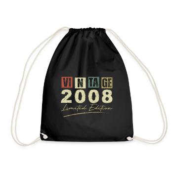 Jahrgang 2008 Original 2008 Jubiläumsgeschenk - Turnbeutel - Schwarz - Vorne
