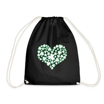 Herz - St Patricks Day - St. Patricks Tag - Kleebl - Turnbeutel - Schwarz - Vorne