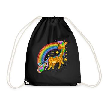 Fantasy Fairy Tale Animal Rainbow Giraffe Unicorn - Drawstring Bag - black - Front