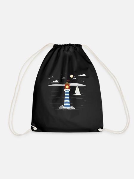 Segeln Geschenkidee Segelboot Küste Leuchtturm - Turnbeutel - Schwarz