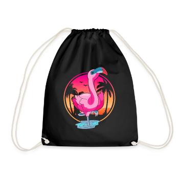 Tropical Bird Summer Sunset Pink Flamingo - Drawstring Bag - black - Front