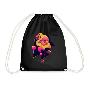 Retro 80s Vaporwave Tropical Bird Pink Flamingo - Drawstring Bag - black - Front