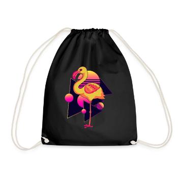 Summer Vaporwave Tropical Animal Gift Flamingo - Drawstring Bag - black - Front
