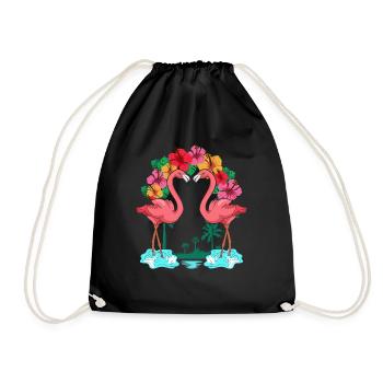 Vogel Zoo Tier Geschenk Sommer Blumen Flamingo - Turnbeutel - Schwarz - Vorne