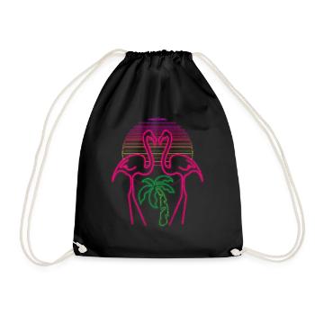 Tropen Vogel Retro Vaporwave Tier Rosa Flamingo - Turnbeutel - Schwarz - Vorne