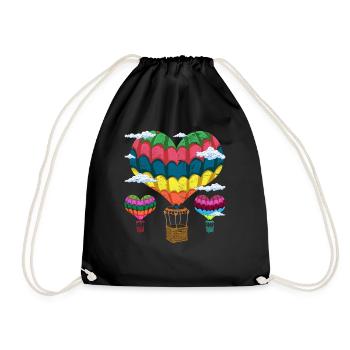 Ballon Herz Ballonfahrer Geschenk Heißluftballon - Turnbeutel - Schwarz - Vorne