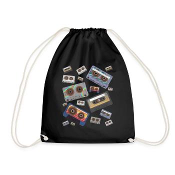 80s Music 80s Theme Party Retro Cassette - Drawstring Bag - black - Front