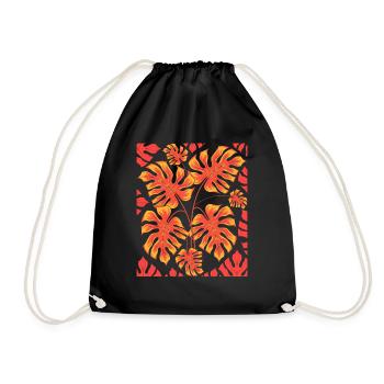 Plants Gift Tropical Leaves Monstera - Drawstring Bag - black - Front
