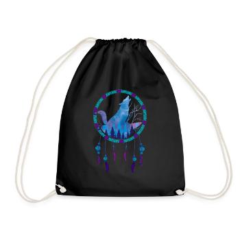 Howling Wolf Gift Indian Dream Catcher - Drawstring Bag - black - Front