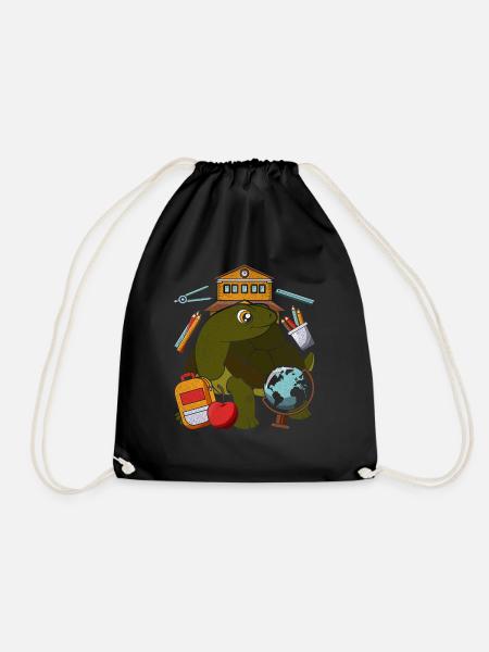 Einschulung Tier Geschenk Grundschule Schildkröte - Turnbeutel - Schwarz