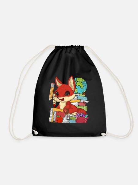 Einschulung Tier Geschenk Grundschule Fuchs - Turnbeutel - Schwarz