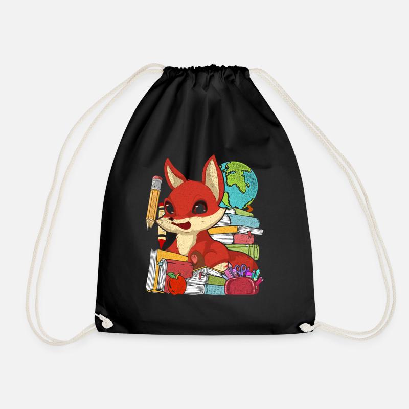 Einschulung Tier Geschenk Grundschule Fuchs - Turnbeutel - Schwarz