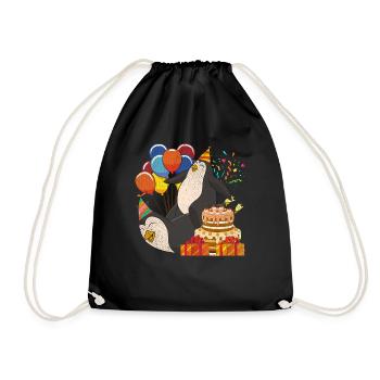 Birthday Animal Gift Penguin - Drawstring Bag - black - Front