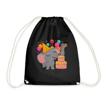 Birthday Animal Gift Elephant - Drawstring Bag - black - Front