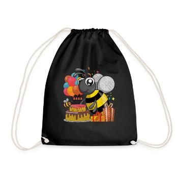 Birthday Animal Gift Bee - Drawstring Bag - black - Front
