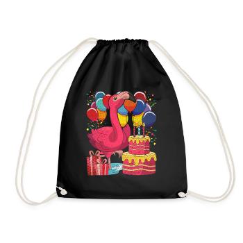 Birthday Animal Gift Pink Flamingo - Drawstring Bag - black - Front