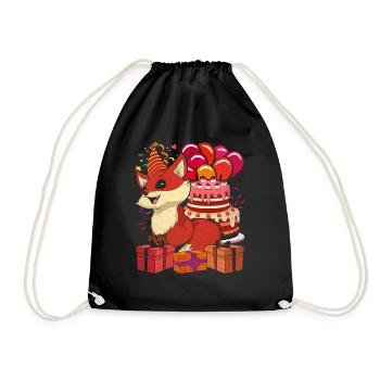 Birthday Animal Gift Fox - Drawstring Bag - black - Front
