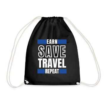 Earn save travel repeat - Drawstring Bag - black - Front