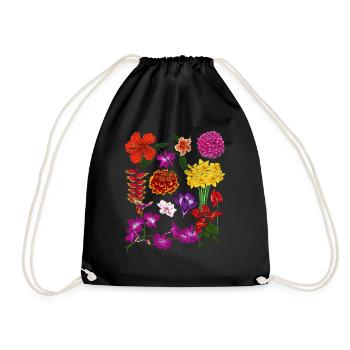 Farbenfrohe Blumen Hobbygärtner Geschenk Botanik - Turnbeutel - Schwarz - Vorne