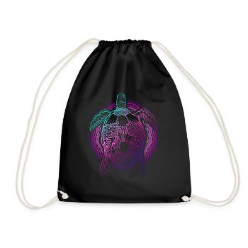 Colorful Ocean Animal Gift Turtle - Drawstring Bag - black - Front