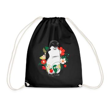 Zoo Tier Blumen Blüten Geschenk Niedliches Pinguin - Turnbeutel - Schwarz - Vorne