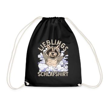 Nachteule Waschbär Geschenk Lieblings Schlafshirt - Turnbeutel - Schwarz - Vorne