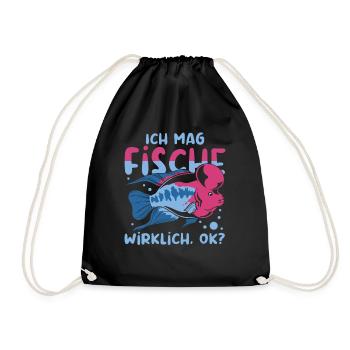 Fischen Angler Fischzucht Geschenk Lustiges Fisch - Turnbeutel - Schwarz - Vorne