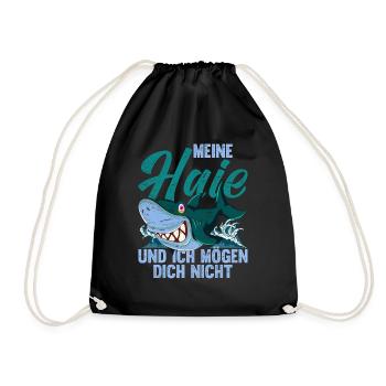 Meine Haie und ich mögen dich nicht Lustiges Hai - Turnbeutel - Schwarz - Vorne