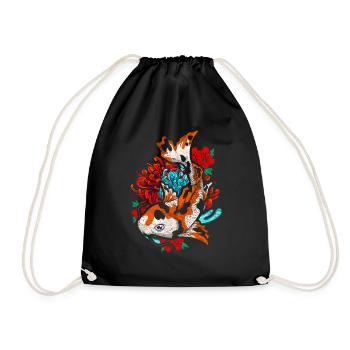 Koi Fischzüchter Geschenk Buntes Koi Karpfen - Turnbeutel - Schwarz - Vorne