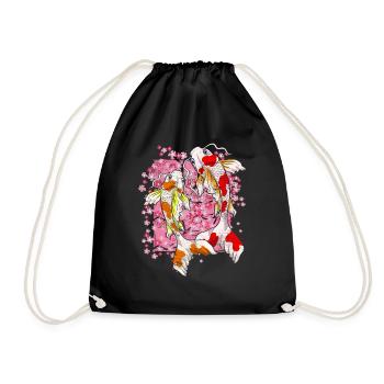 Sakura Koi Fisch Geschenk Kirschblüten Koi Karpfen - Turnbeutel - Schwarz - Vorne