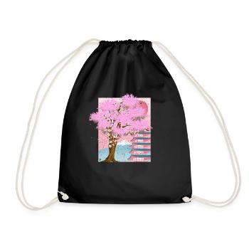 Japan Aesthetics Sakura Tree Gift Cherry Blossom - Drawstring Bag - black - Front