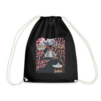 Japanese Aesthetics Sakura Gift Cherry Blossoms - Drawstring Bag - black - Front