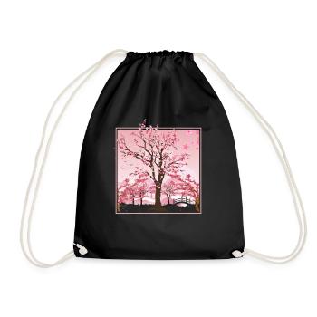 Japanese Aesthetics Cherry Blossom Gift Sakura - Drawstring Bag - black - Front
