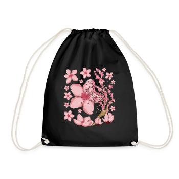 Idée cadeau Sakura japonaise Fleurs de cerisier - Sac de sport léger - noir - Devant