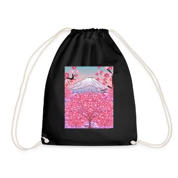 Japanese Nature Sakura Gift Mountain Cherry Blossoms - Drawstring Bag - black - Front