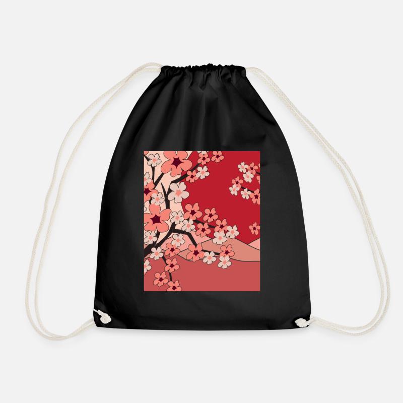 Japanese Sakura Nature Gift Cherry Blossoms - Drawstring Bag - black