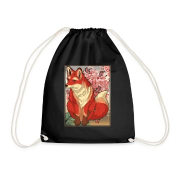 Forest Dweller Sakura Cherry Blossom Gift Fox - Drawstring Bag - black - Front
