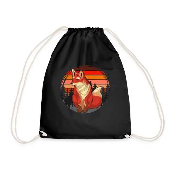 Tierliebhaber Wald Tier Geschenk Retro Natur Fuchs - Turnbeutel - Schwarz - Vorne