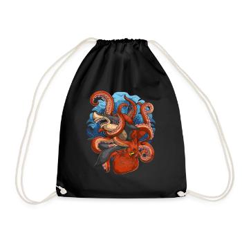Kraken Meeresbewohner Hai Tier Geschenk Oktopus - Turnbeutel - Schwarz - Vorne
