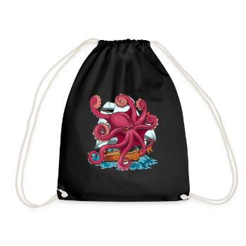 Ozean Tier Oktopus Schiff Monster Geschenk Kraken - Turnbeutel - Schwarz - Vorne