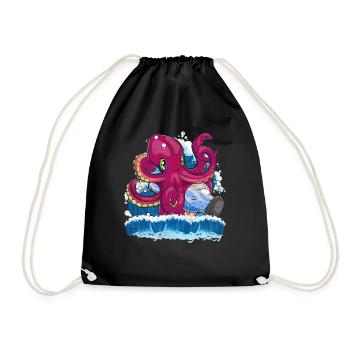 Kraken Meerestier Geschenk Niedliches Oktopus - Turnbeutel - Schwarz - Vorne