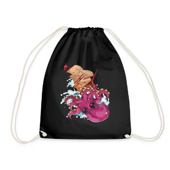 Oktopus Schiff Meeresbewohner Geschenk Kraken - Turnbeutel - Schwarz - Vorne