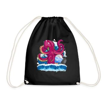 Sea Creatures Ocean Animal Gift Cute Kraken - Drawstring Bag - black - Front