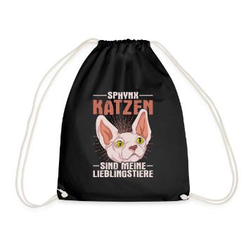 Lieblingstier Hauskatze Geschenk Sphynx Katze - Turnbeutel - Schwarz - Vorne