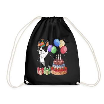 Dogs Birthday Party Gift Boston Terrier - Drawstring Bag - black - Front