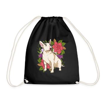 Hundeliebhaber Geschenk Blumen Hunde Bull Terrier - Turnbeutel - Schwarz - Vorne